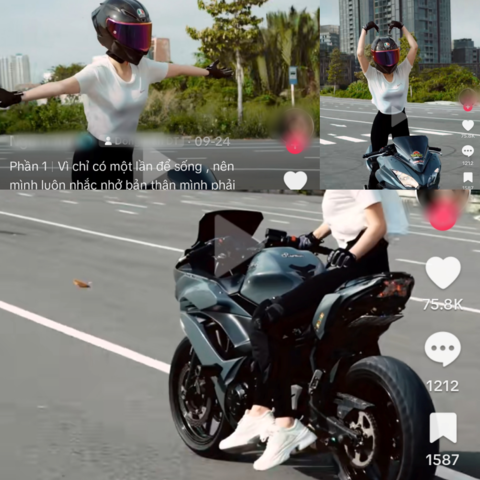 Video điều khiển xe mô tô mất an toàn được Ngọc Trinh chia sẻ trên mạng xã hội. (Ảnh: Cắt từ video)