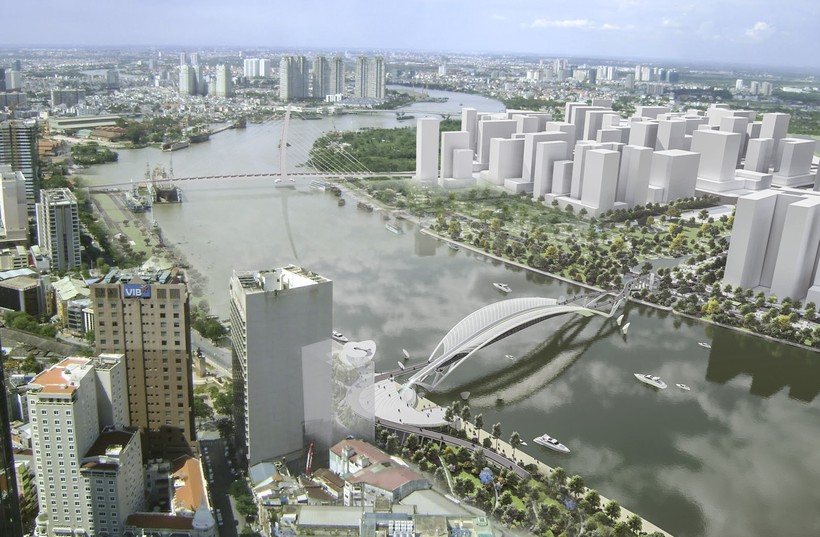 Phối cảnh cầu đi bộ qua sông Sài Gòn. (Ảnh: Liên danh Chodai - Takashi Niwa Architects và Chodai Kisojiban Việt Nam)