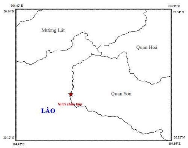 Vị trí động đất ở huyện Quan Sơn (Thanh Hóa).