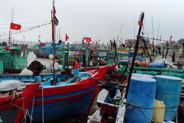 Tàu, thuyền của ngư dân huyện Hoằng Hóa (Thanh Hóa) đã vào nơi tránh, trú bão.