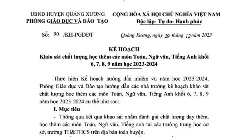 Công văn của UBND huyện Quang Xương (Thanh Hóa) gửi Báo GD&TĐ. Ảnh: TL