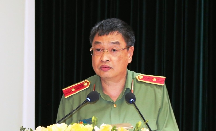 Thiếu tướng Trần Phú Hà, Giám đốc Công an tỉnh Thanh Hóa phát biểu tại buổi thông báo. (Ảnh: QH)