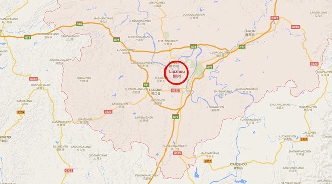 Huyện Liễu Thành, thành phố Liễu Châu, Quảng Tây, nơi xảy ra các vụ nổ bom. Đồ họa: RT
