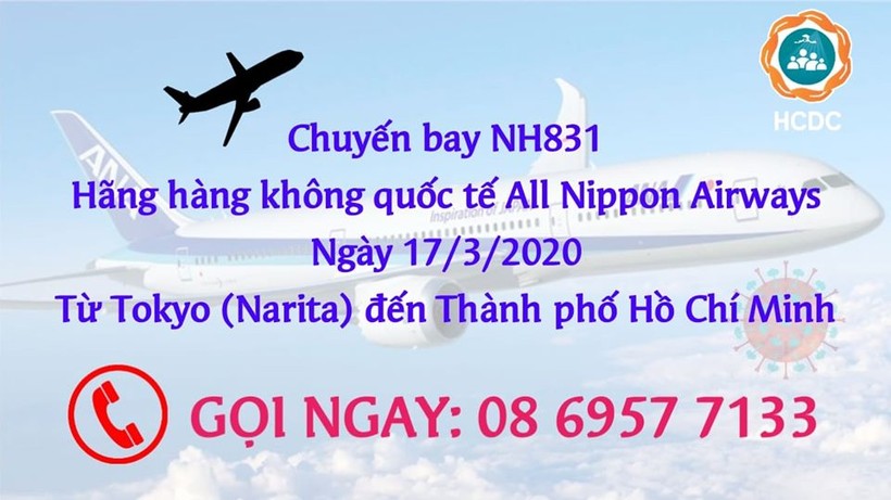 Khẩn cấp tìm các hành khách trên chuyến bay NH831 từ Tokyo (Narita) đến TP.HCM ngày 17/3