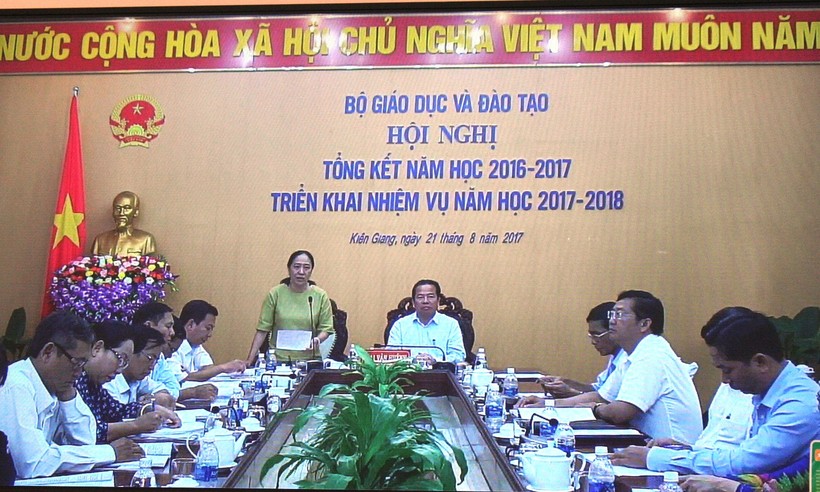 Bà Nguyễn Thị Minh Giang - Giám đốc Sở GD&ĐT Kiên Giang phát biểu tại hội nghị