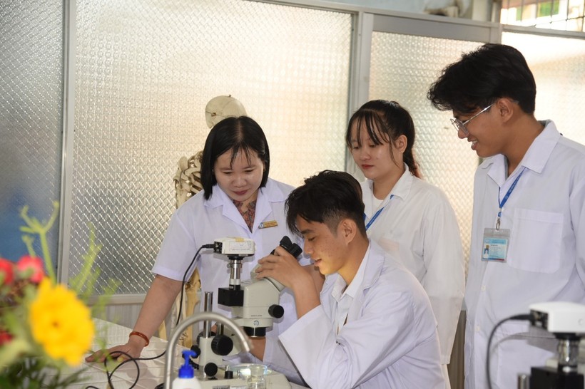 TS Nguyễn Thị Oanh trong giờ hướng dẫn SV nghiên cứu khoa học.