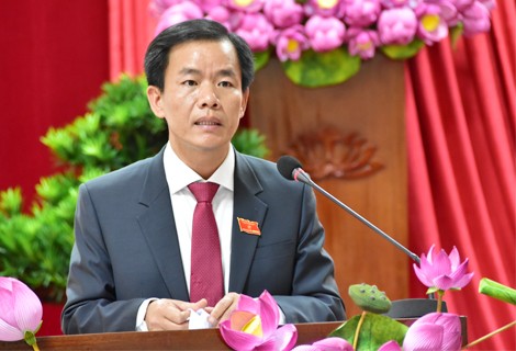 Ông Nguyễn Văn Phương phát biểu nhận nhiệm vụ sau khi được bầu làm Chủ tịch UBND tỉnh khóa VIII, nhiệm kỳ 2021- 2026.