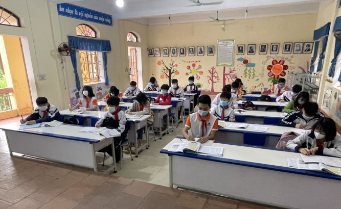 Một lớp học của Trường THCS Thanh An (Thanh Hà, Hải Dương). Ảnh: NTCC