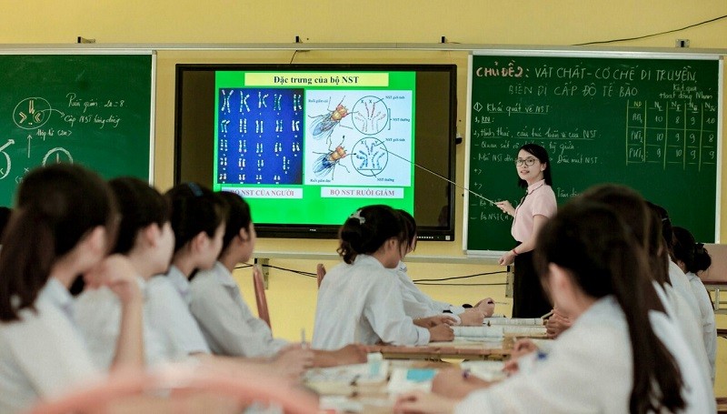 Một tiết học có ứng dụng công nghệ thông tin của giáo viên Trường THPT Lục Nam (Bắc Giang). Ảnh tư liệu