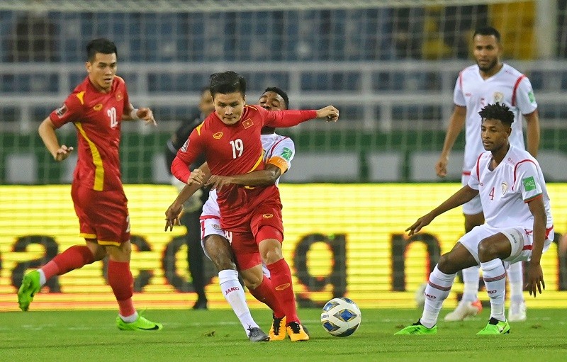 Quang Hải trong trận Việt Nam gặp Oman vòng loại thứ 3 World Cup 2022.