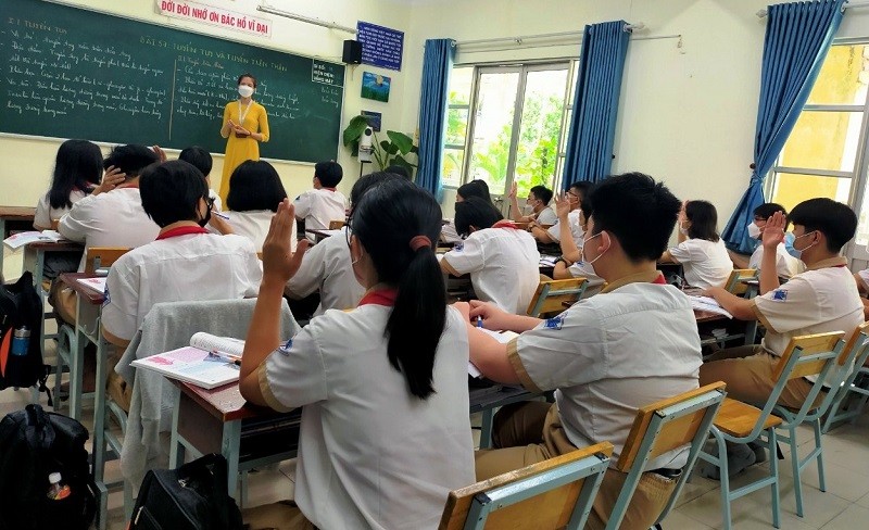 Một tiết học của học sinh Trường THCS Lương Định Của.