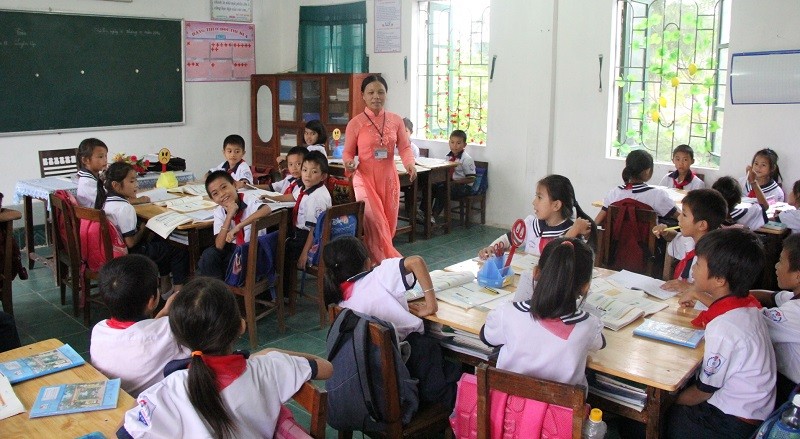 Một lớp học của Trường THCS Thạch Bằng (Lộc Hà, Hà Tĩnh). Ảnh: TG - NVCC