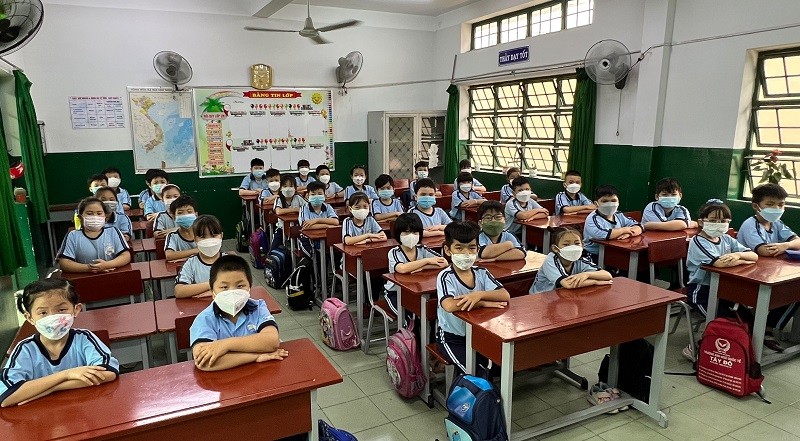 Học sinh Trường Tiểu học Phạm Văn Hai (huyện Bình Chánh, TPHCM) trong một buổi học. Ảnh: TG