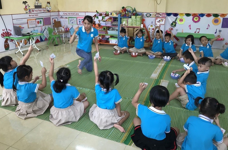 Giờ học của trẻ tại Trường MN Yên Ninh, TP Yên Bái, tỉnh Yên Bái. 	Ảnh: TG