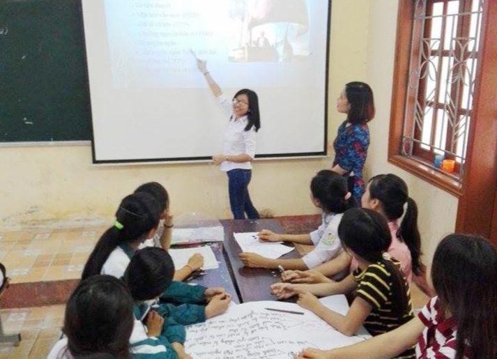 Học sinh Trường THPT Ân Thi (Hưng Yên) thuyết trình, thảo luận nhóm trong một giờ học Văn.