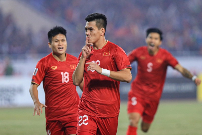 Tiến Linh ăn mừng bàn thắng vào lưới đội tuyển Indonesia trong trận bán kết lượt về AFF Cup 2022.