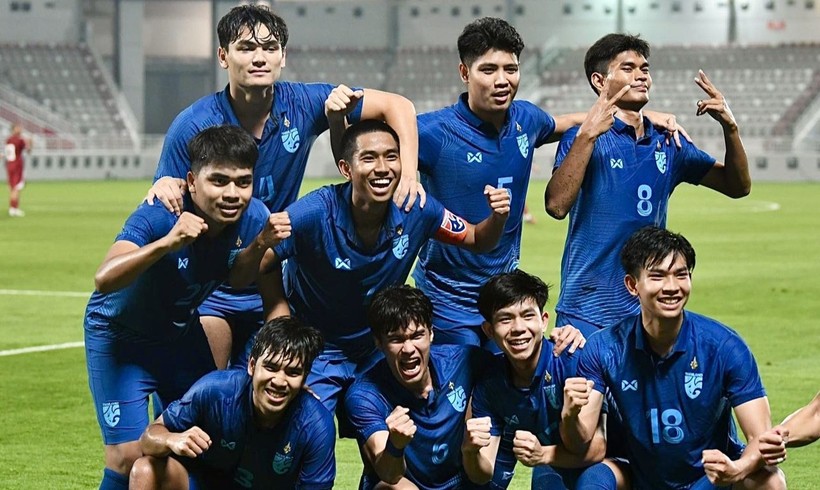 U23 Thái Lan ăn mừng sau chiến thắng trước U23 Qatar tại Doha Cup 2023.