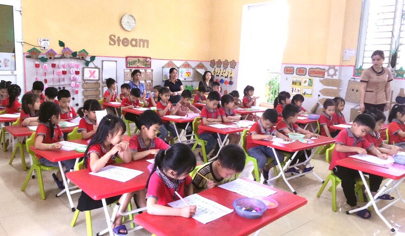 Một giờ học của trẻ Trường Mầm non Kiên Thành (Mù Cang Chải, Yên Bái). Ảnh: Website phòng GD&ĐT