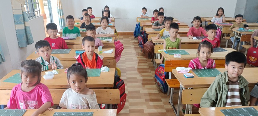 Học sinh lớp 1, Trường Tiểu học Trần Hưng Đạo (huyện Ea Kar, Đắk Lắk) trong tuần làm quen trước năm học mới. Ảnh: NTCC