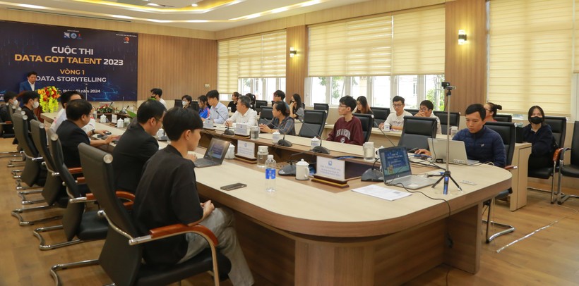Sinh viên Trường ĐH Kinh tế, ĐH Đà Nẵng tham gia cuộc thi Data Got Talent 2023. Ảnh: NTCC