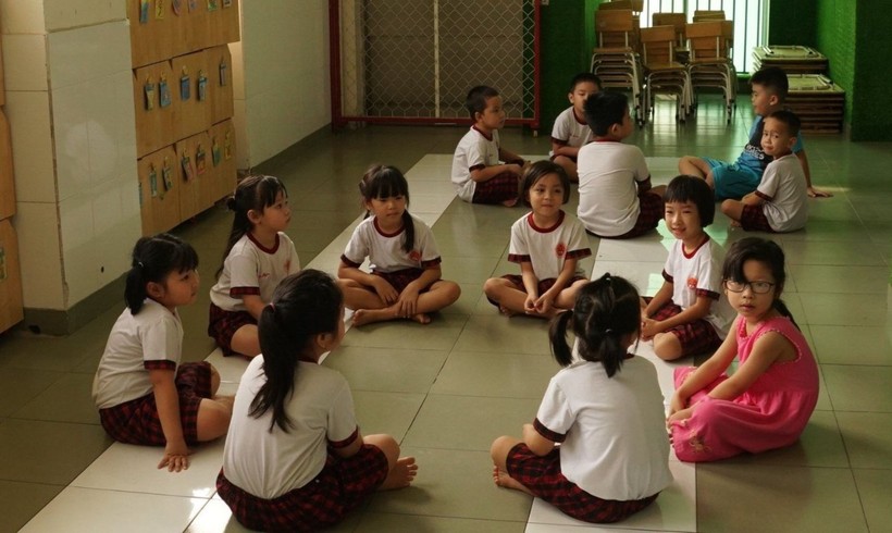 Trẻ đang sinh hoạt tại Trường Mầm non Hoa Phượng Đỏ, quận Gò Vấp, TPHCM. Ảnh: Mạnh Tùng
