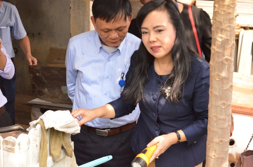 Bộ trưởng Y tế Nguyễn Thị Kim Tiến kiểm tra tình hình thực tế phòng, chống sốt xuất huyết tại phường An Hải Đông, Q. Sơn Trà, TP Đà Nẵng.