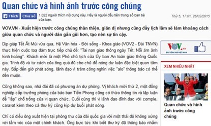 Bài viết có tựa đề “Quan chức và hình ảnh trước công chúng” được đăng tải trên báo điện tử của Đài Tiếng nói Việt Nam