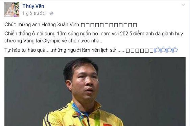 Kỳ Duyên, Phạm Hương, Thúy Vân đồng loạt chúc mừng xạ thủ Hoàng Xuân Vinh