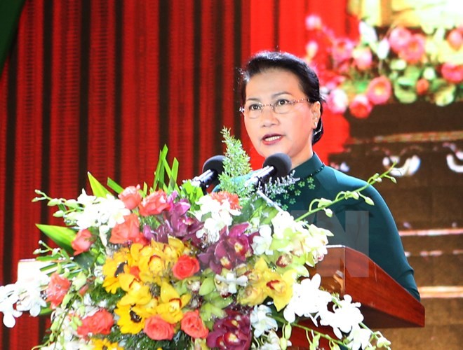 Chủ tịch Quốc hội Nguyễn Thị Kim Ngân phát biểu tại buổi lễ. Ảnh: TTXVN