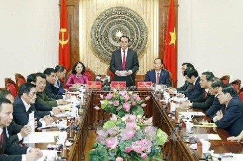 Chủ tịch nước Trần Đại Quang làm việc với lãnh đạo tỉnh Thanh Hóa. Ảnh: TTXVN