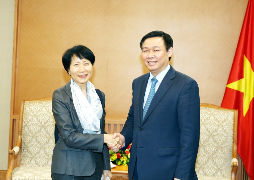 Phó Thủ tướng Vương Đình Huệ tiếp bà Naoko Ishii, Chủ tịch của Quỹ Môi trường toàn cầu đang thăm, làm việc tại Việt Nam. Ảnh: VGP/Thành Chung