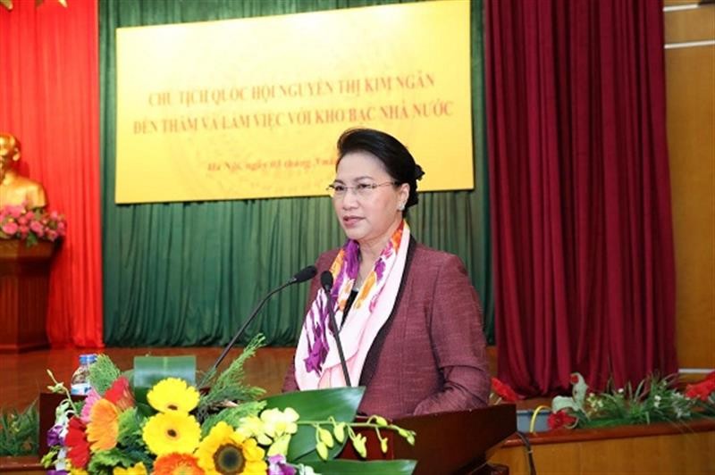 Chủ tịch Quốc hội Nguyễn Thị Kim Ngân phát biểu tại buổi làm việc với KBNN. Ảnh: quochoi.vn