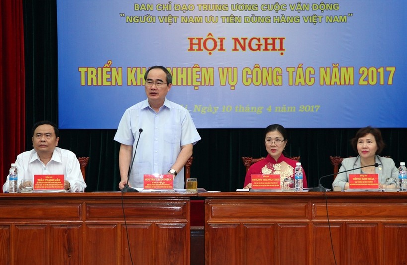 Chủ tịch Ủy ban Trung ương MTTQ Việt Nam phát biểu tại Hội nghị. Ảnh: VGP/Thành Trung