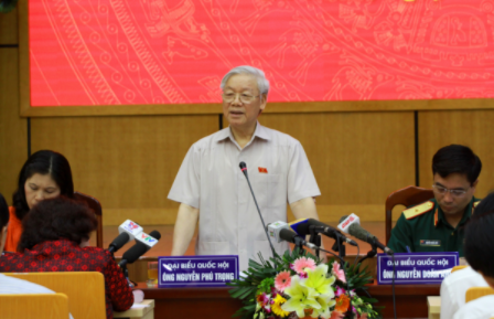 Tổng Bí thư Nguyễn Phú Trọng phát biểu tại buổi tiếp xúc cử tri Hà Nội. - Ảnh: VGP/Gia Huy