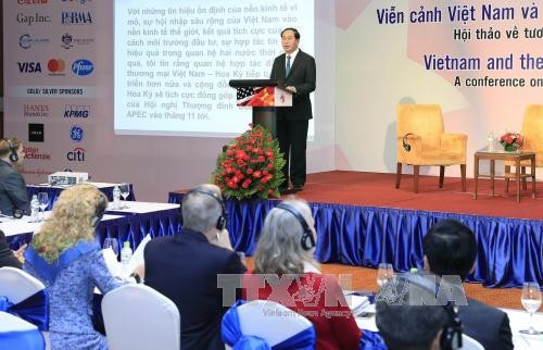Chủ tịch nước Trần Đại Quang phát biểu trước đại diện cộng đồng doanh nghiệp Việt Nam và Hoa Kỳ. Ảnh: TTXVN