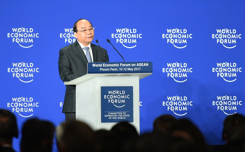 Thủ tướng Chính phủ Nguyễn Xuân Phúc phát biểu tại Diễn đàn Kinh tế thế giới về ASEAN năm 2017 (WEF-ASEAN 2017). Ảnh: VGP
