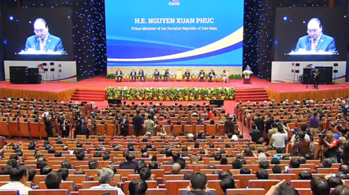 Toàn cảnh phiên họp toàn thể đối thoại chính sách Diễn đàn Thượng đỉnh kinh doanh Tiểu vùng Mekong mở rộng (GMS)