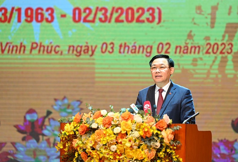 Chủ tịch Quốc hội Vương Đình Huệ phát biểu tại lễ kỷ niệm. (Ảnh Duy Linh)