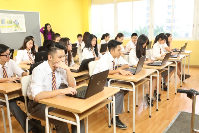 Học sinh Trường Olympia, một trong những trường tại Hà Nội đã triển khai dạy học nhiều môn học bằng tiếng Anh