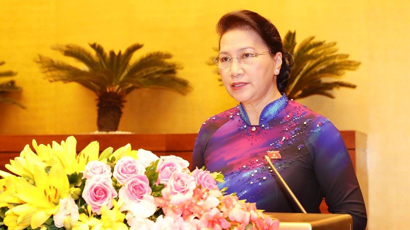 Chủ tịch Quốc hội Nguyễn Thị Kim Ngân phát biểu khai mạc kỳ họp thứ 6 Quốc hội khóa 14. Ảnh TTXVN 