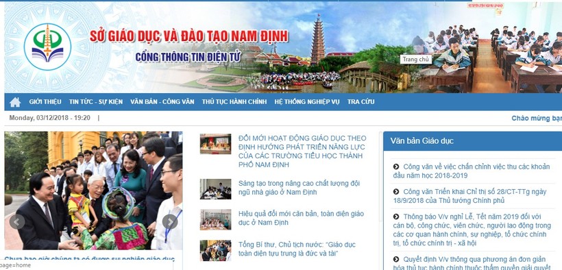 Hình ảnh trang thông tin điện tử Sở GD&ĐT Nam Định hiện nay