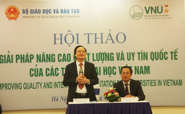Bộ trưởng Bộ GD&ĐT Phùng Xuân Nhạ phát biểu tại hội thảo “Nâng cao chất lượng và uy tín quốc tế của các trường đại học Việt Nam”