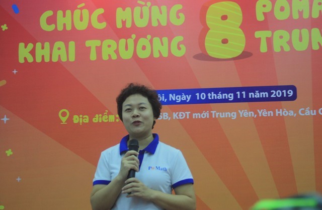 PGS.TS Chu Cẩm Thơ phát biểu tại lễ khai trương POMath tại Trung Yên.