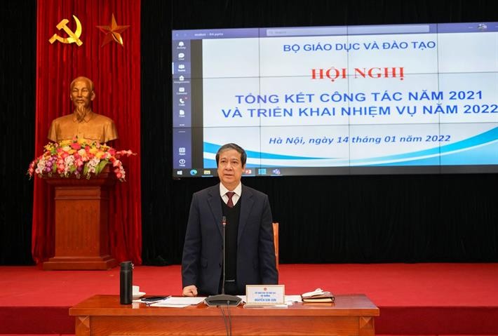 Bộ trưởng Nguyễn Kim Sơn phát biểu kết luận Hội nghị tổng kết công tác năm 2021 và triển khai nhiệm vụ trọng tâm năm 2022. 