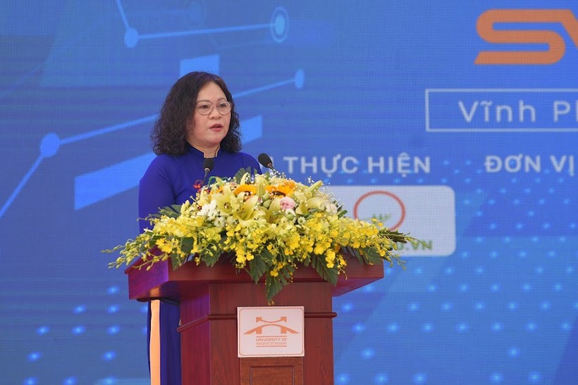 Thứ trưởng Bộ Giáo dục và Đào tạo Ngô Thị Minh phát biểu tại Ngày hội khởi nghiệp quốc gia của học sinh, sinh viên lần thứ IV.
