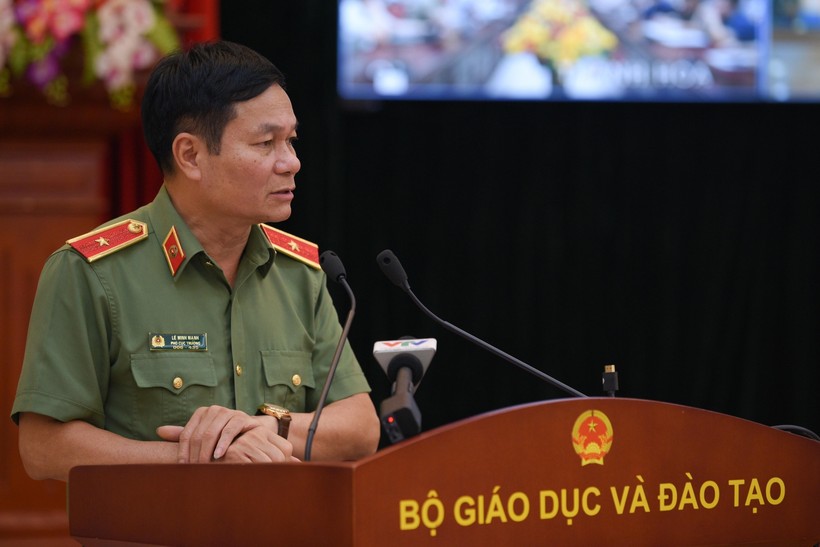 Thiếu tướng Lê Minh Mạnh, Phó Cục trưởng Cục A05, Bộ Công an phát biểu tại Hội nghị.