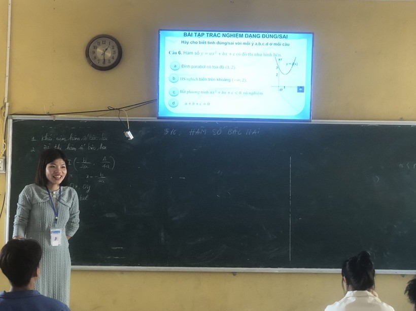 Cô Bùi Thị Thơ, giáo viên Trường THPT Mường Chiềng (Đà Bắc, Hòa Bình) hướng dẫn học sinh về dạng câu hỏi trắc nghiệm đúng/sai với môn Toán.