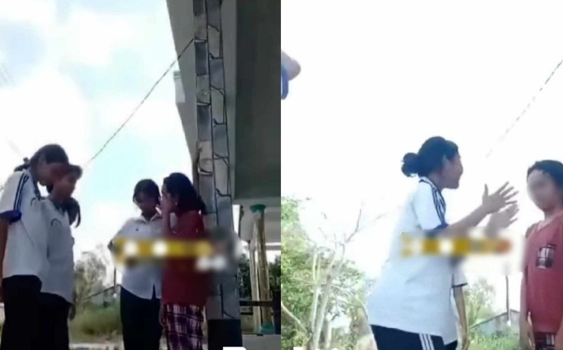 Hình ảnh học sinh ở Bạc Liêu đánh nhau cắt từ video clip đăng trên mạng.