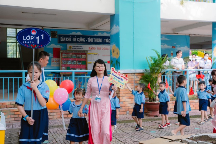 Học sinh Trường tiểu học Nguyễn Văn Trỗi (TP Thủ Đức) trong ngày khai giảng năm học mới 2023-2024.
