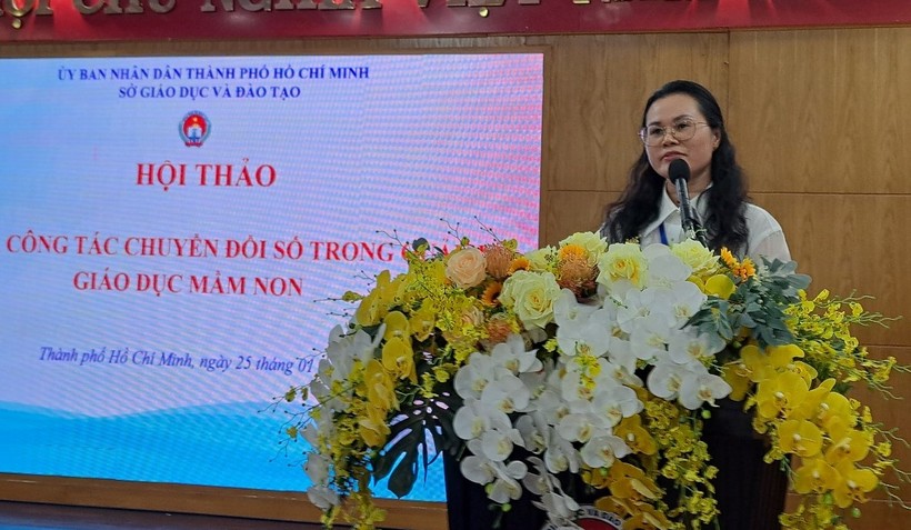 Bà Lê Thụy Mỵ Châu phát biểu tại hội thảo.